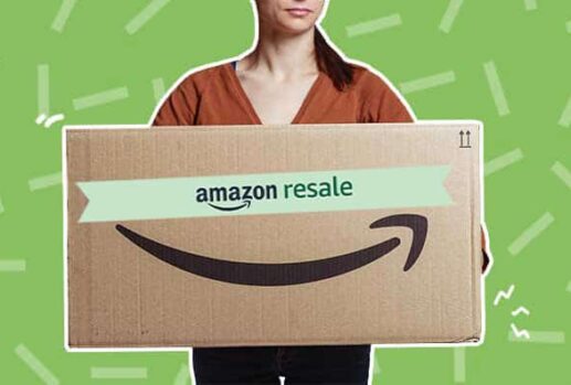 Woman holding Amazon box