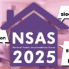 Purple house icon with "NSAS 2025 - National Student Accommodation Survey" written inside, and speech bubbles around saying "I had to sleep rough", "We had a fly infestation" and "Too many students, too little housing"