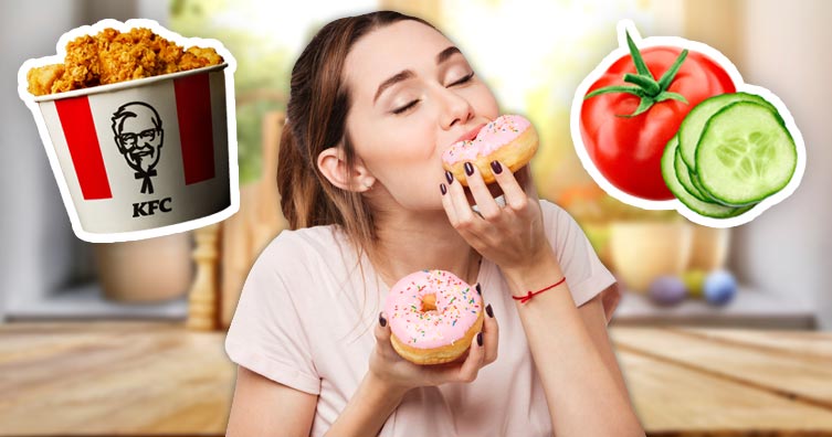 https://www.savethestudent.org/uploads/Woman-eating-donuts-KFC-chicken-bucket-tomatoes-cucumbers-kitchen-food.jpg