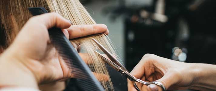 a hairdresser cutting a woman's hair