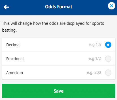 Select decimal odds