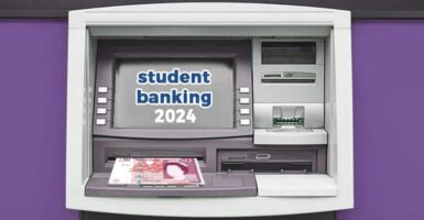 ATM with 'student banking 2024' text